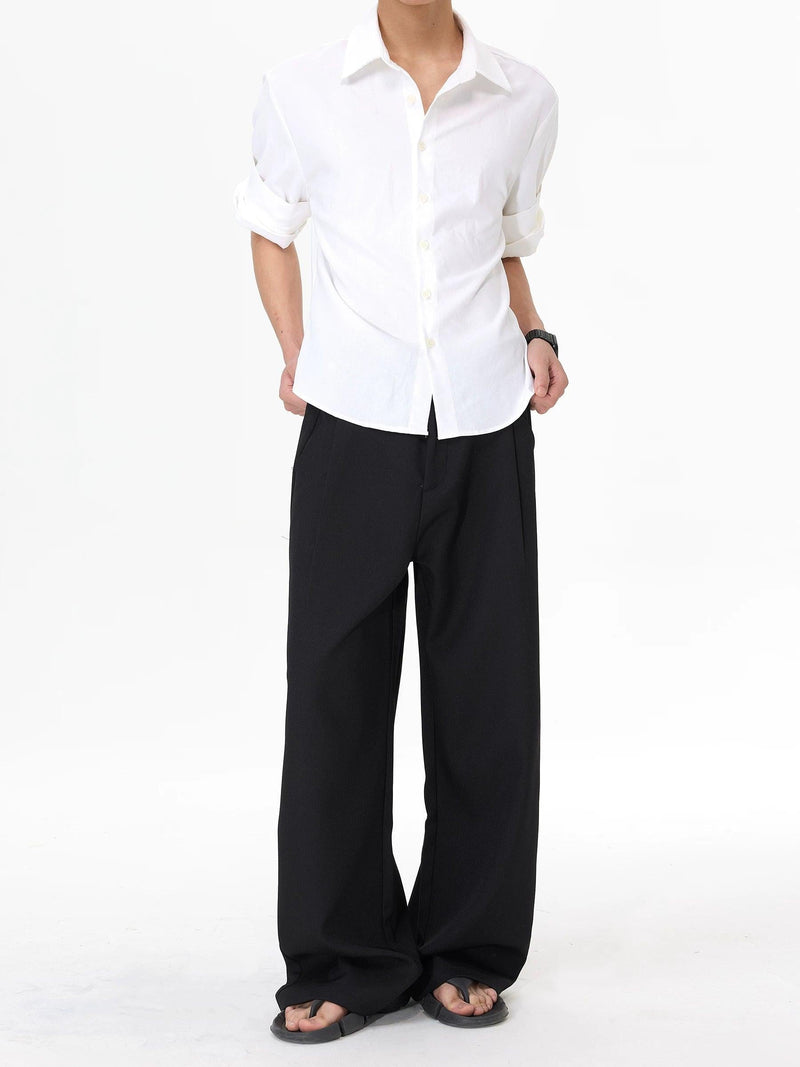 Pleated Belted Straight Leg Trousers
