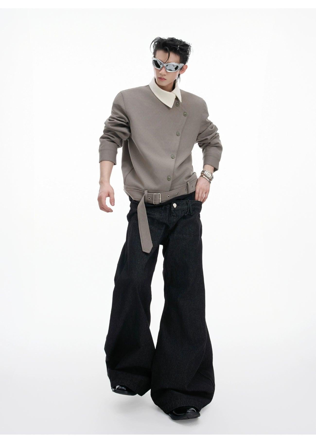 Oblique Buttons Buckled Strap Jacket
