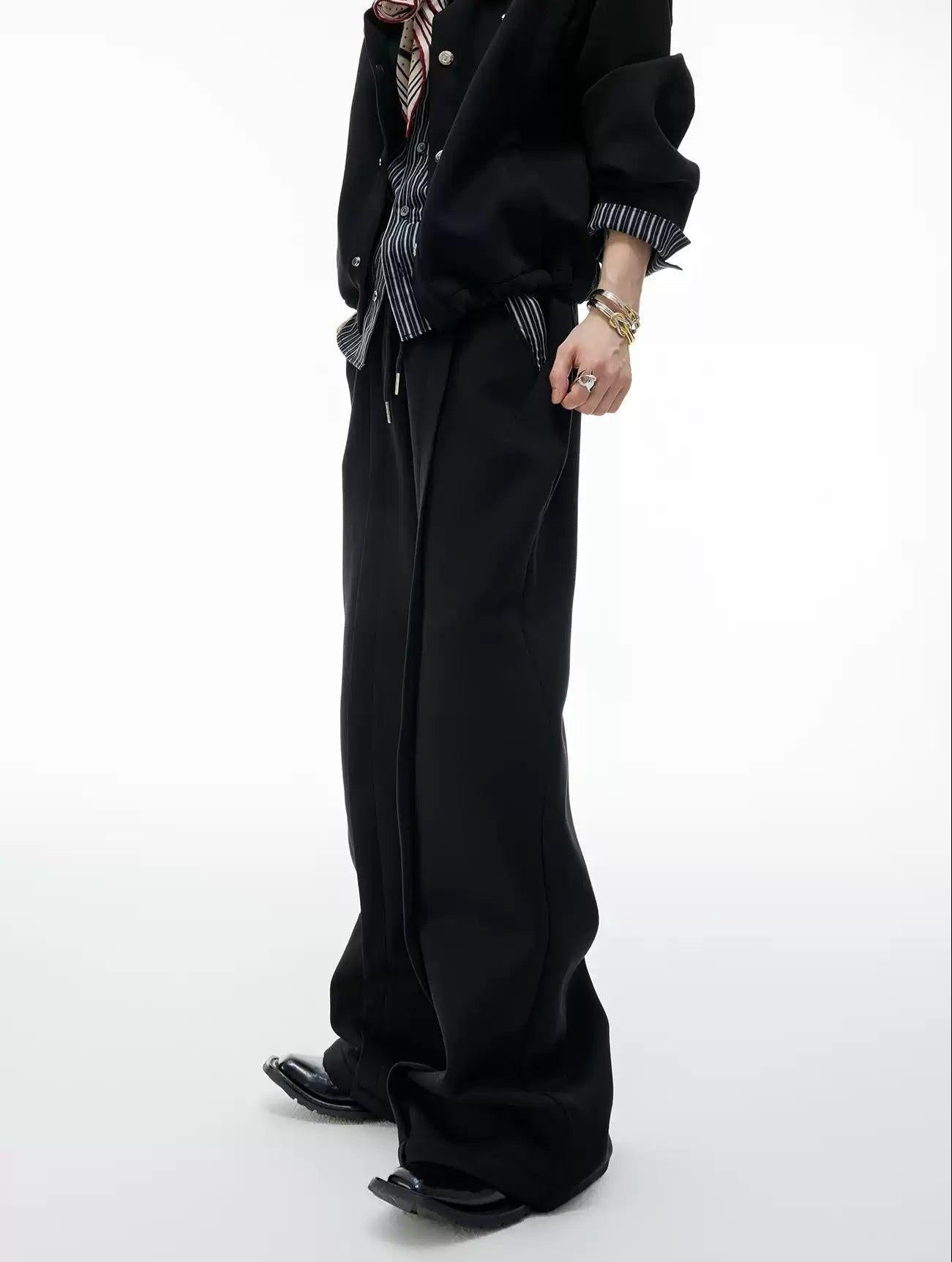 Layered Stripe Buttoned Jacket & Drawstring Sweatpants Set