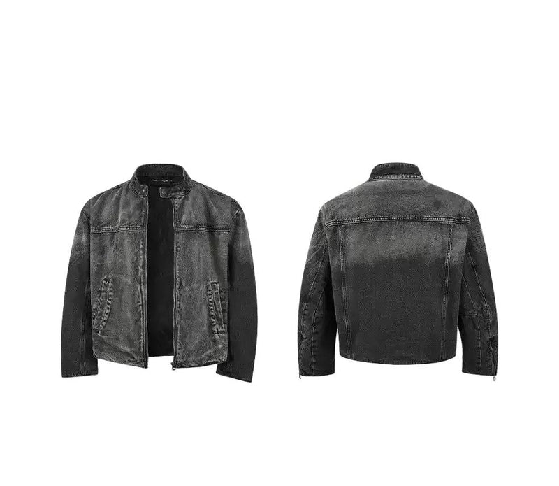 Fade Highlight Stand Collar Denim Jacket