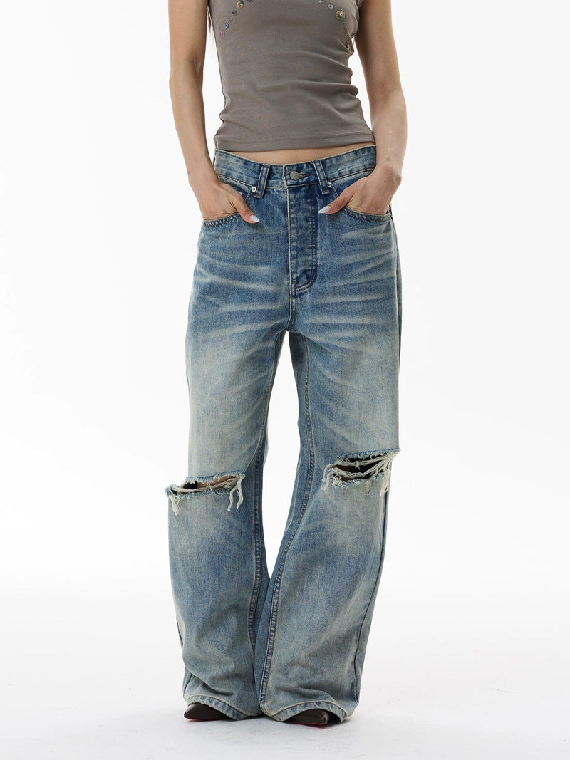 Washed Distressed Denim Jeans