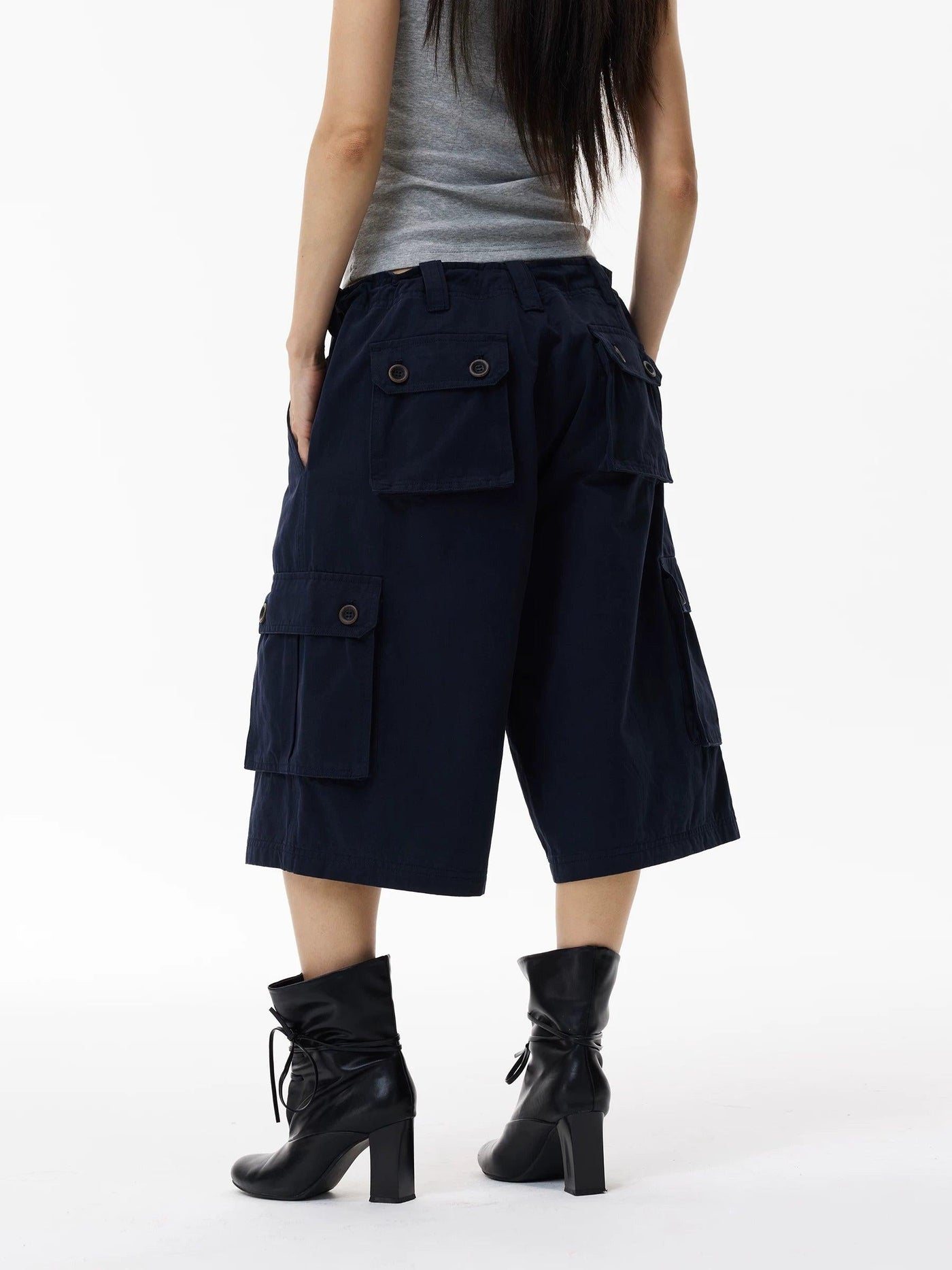 Drawstring Wide Leg Cargo Shorts