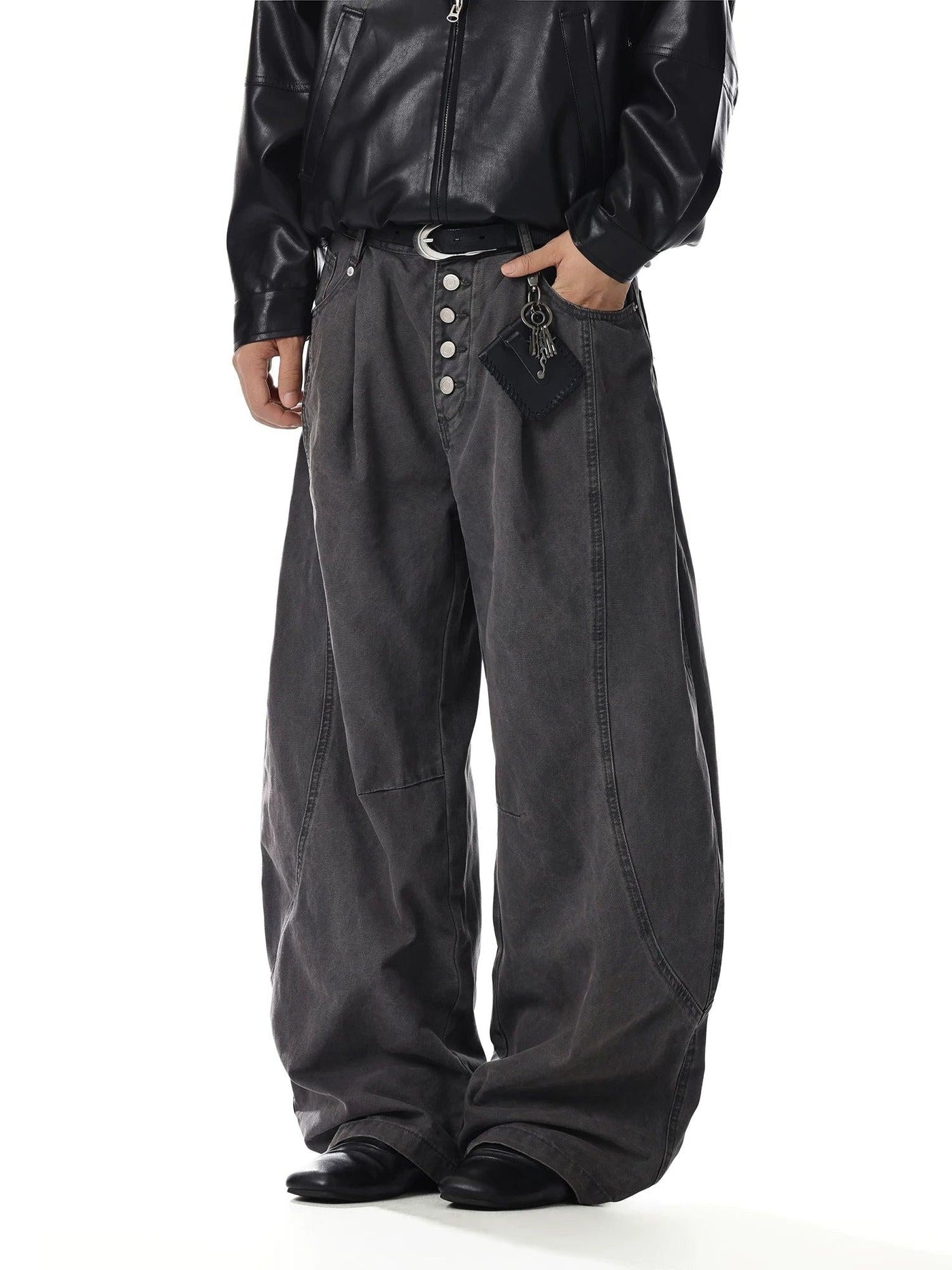 Washed Pleated Curved Pants