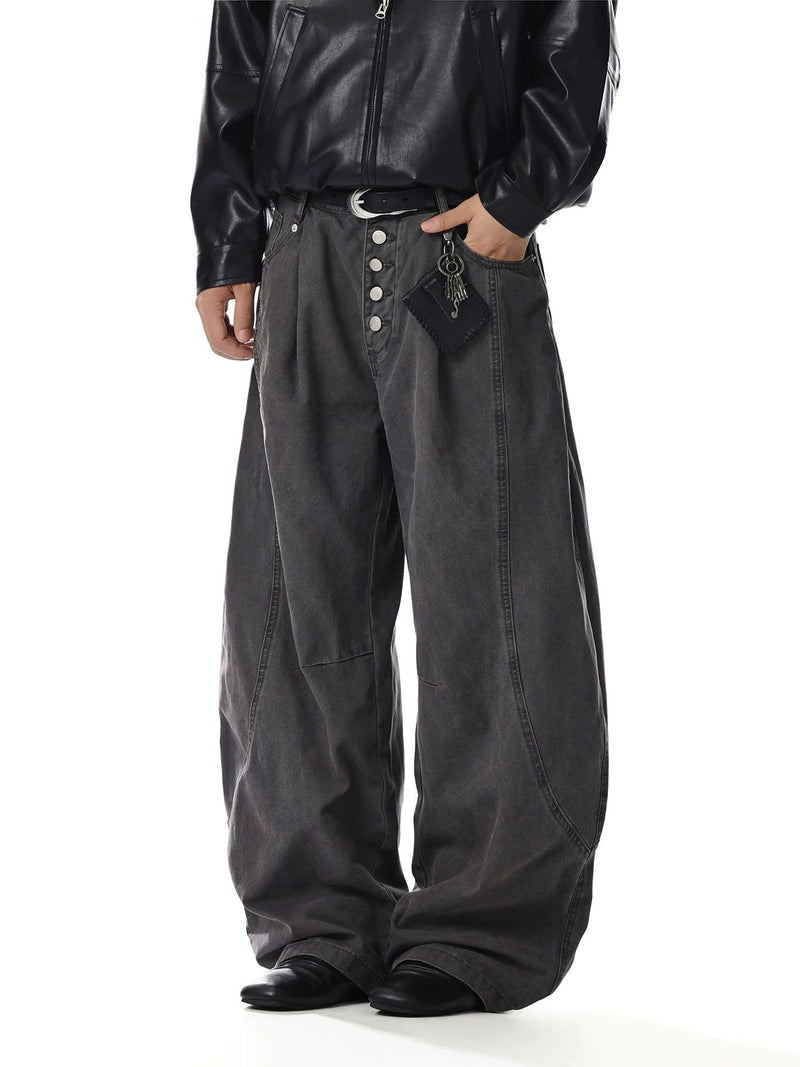 Washed Pleated Curved Pants