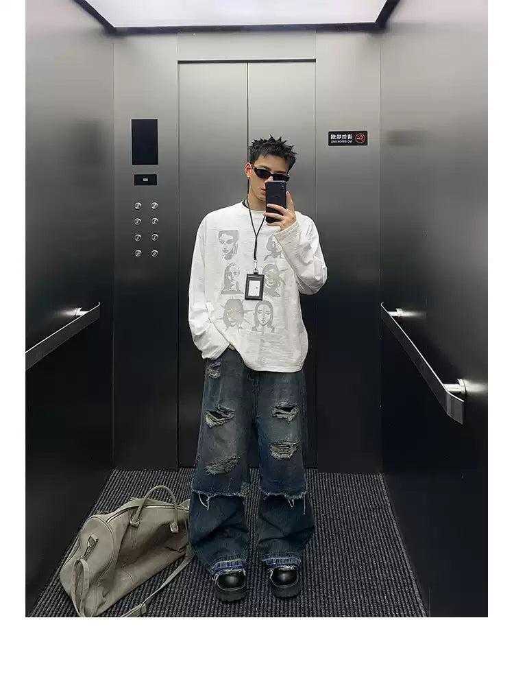Half Spliced and Distressed Jeans