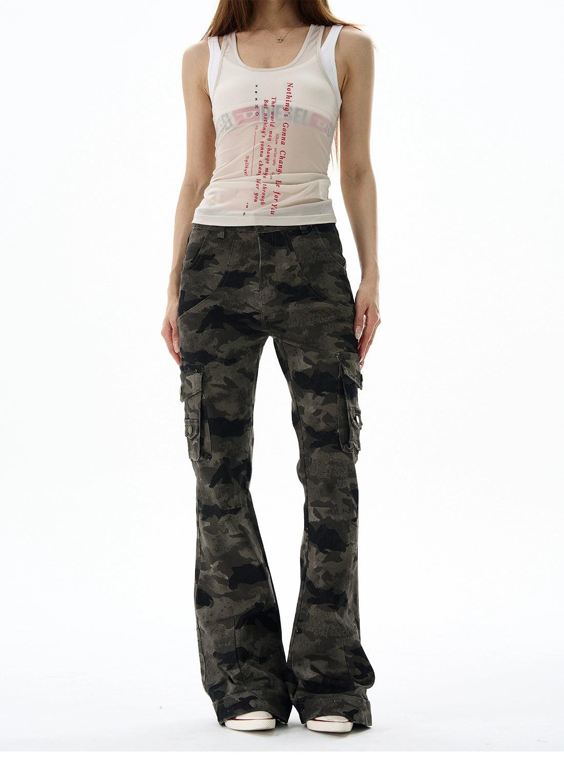 Camouflage Cargo Flared Jeans
