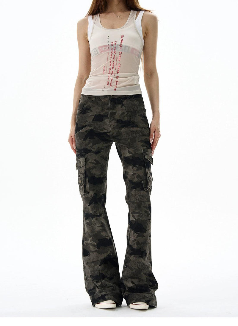 Camouflage Cargo Flared Jeans