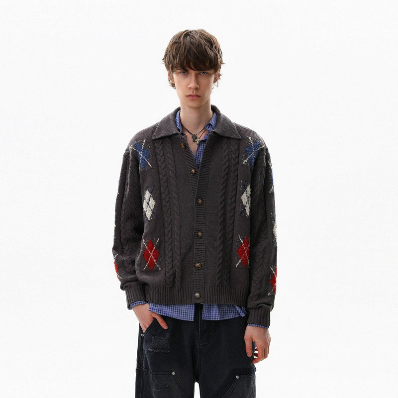 Argyle Buttoned Collared Cardigan