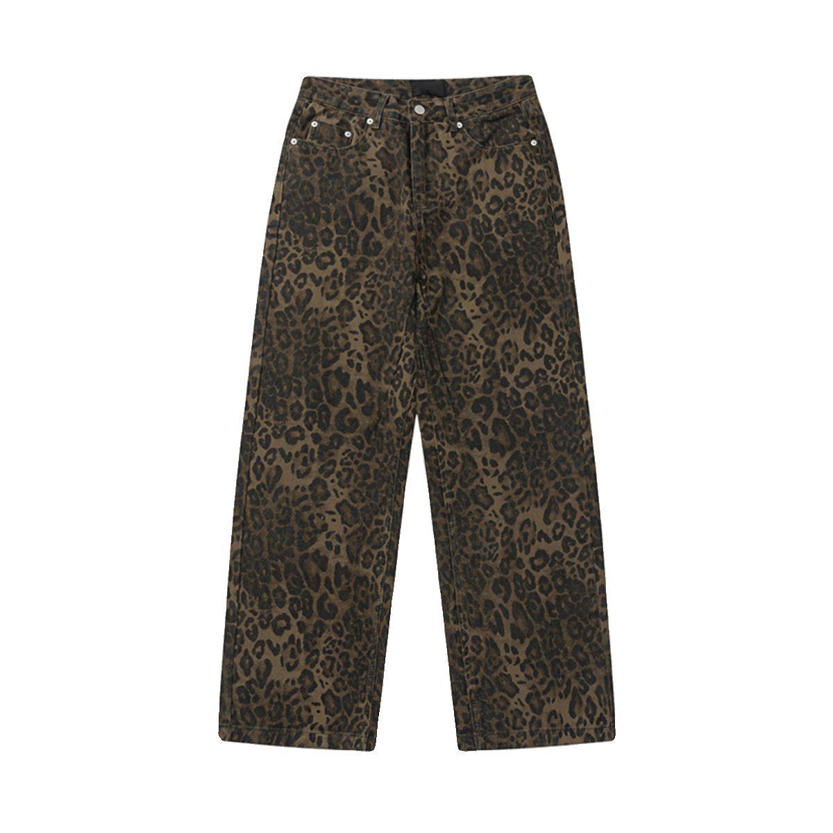 Leopard Print Straight Cut Jeans