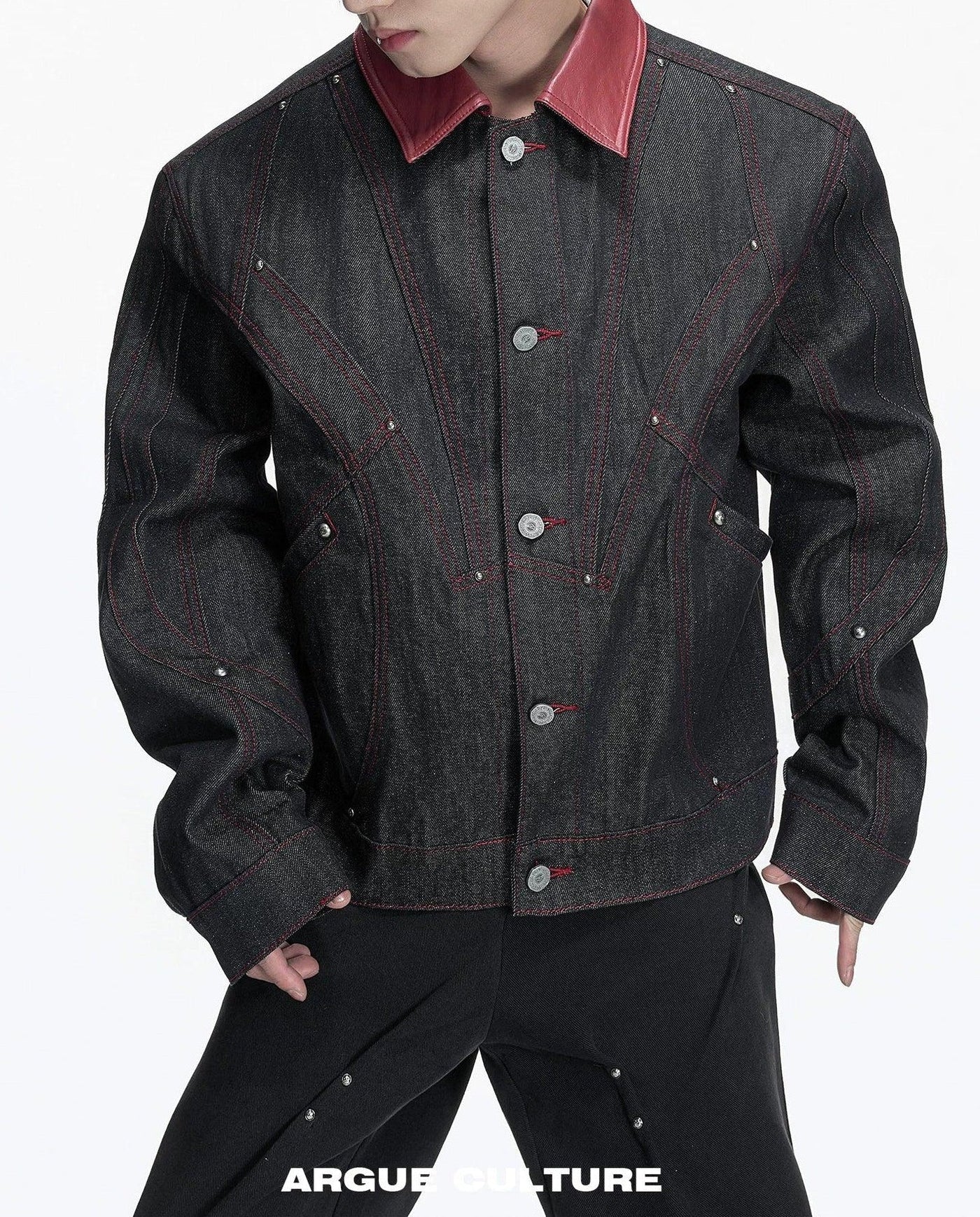 Contrast Collar Outlined Denim Jacket