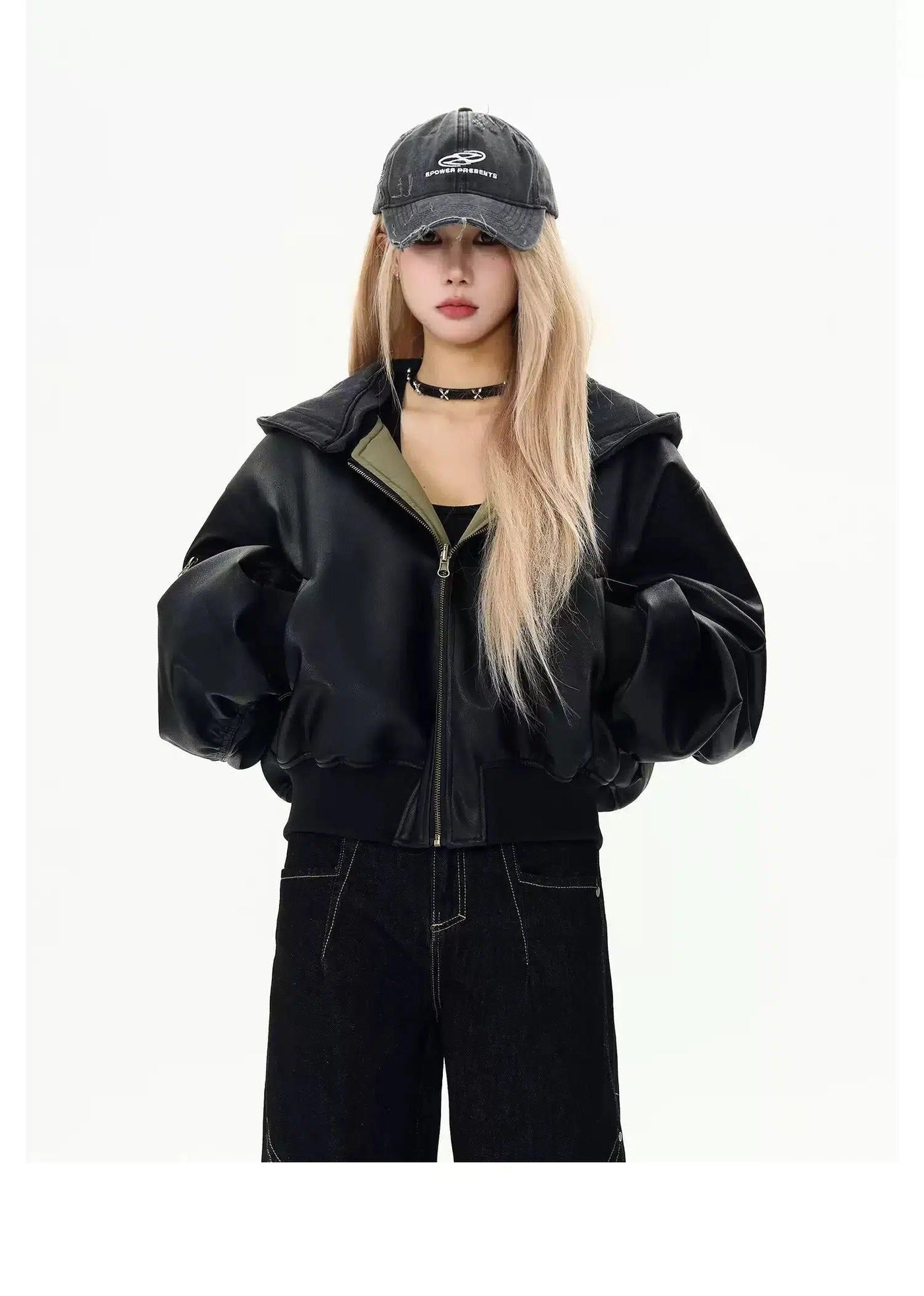Removable Hood Reversible PU Leather Jacket