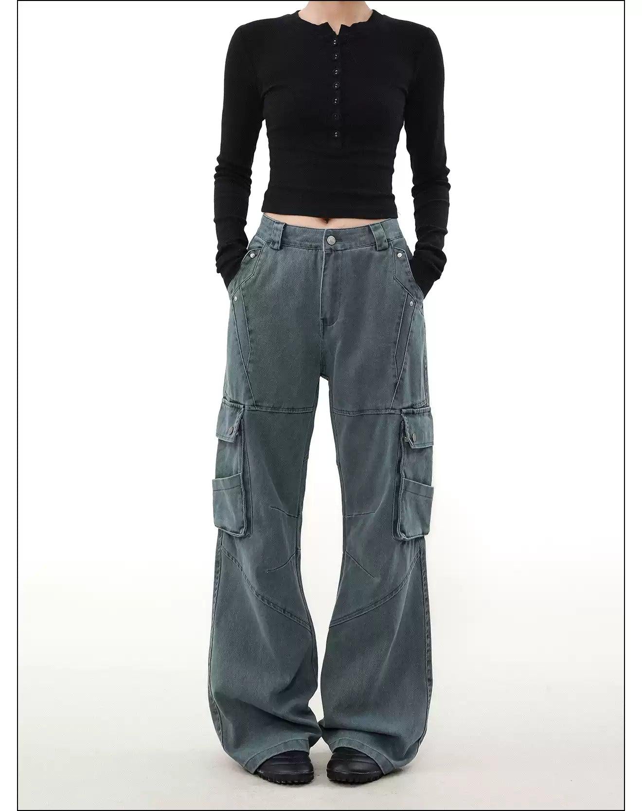 Washed Structured Straight Cargo Pants