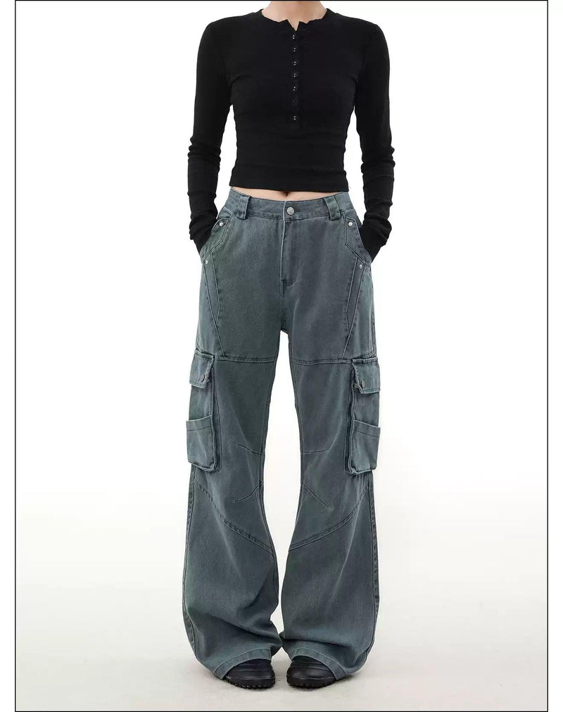 Washed Structured Straight Cargo Pants