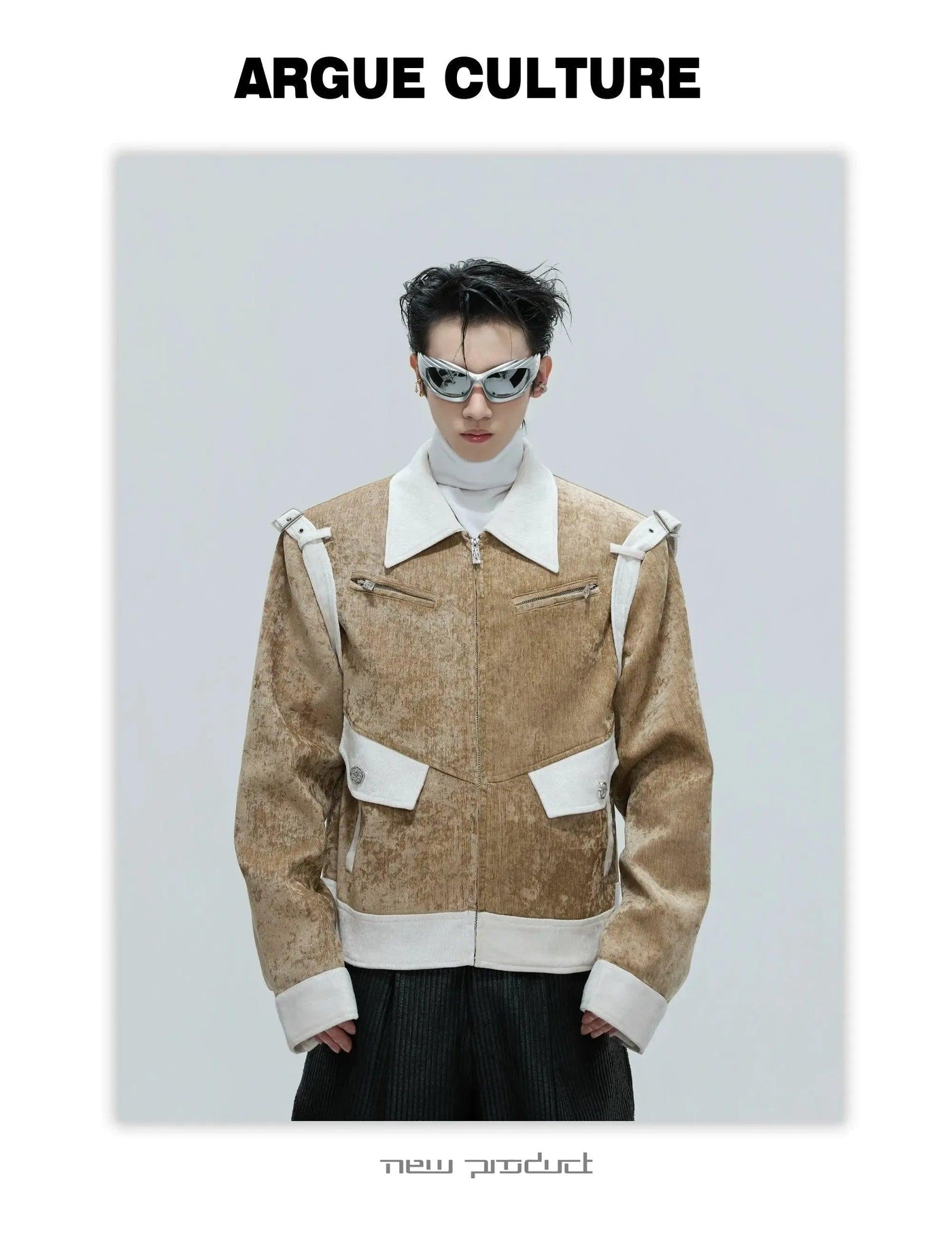 Multiple Details Contrast Spliced Jacket