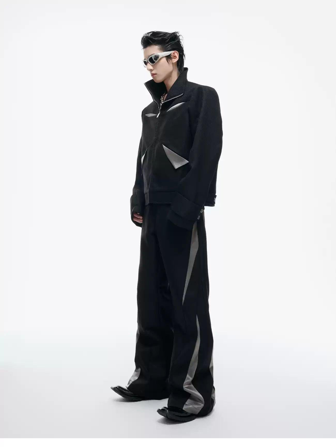 Spliced Contrast Boxy Jacket & Flared Trousers Set