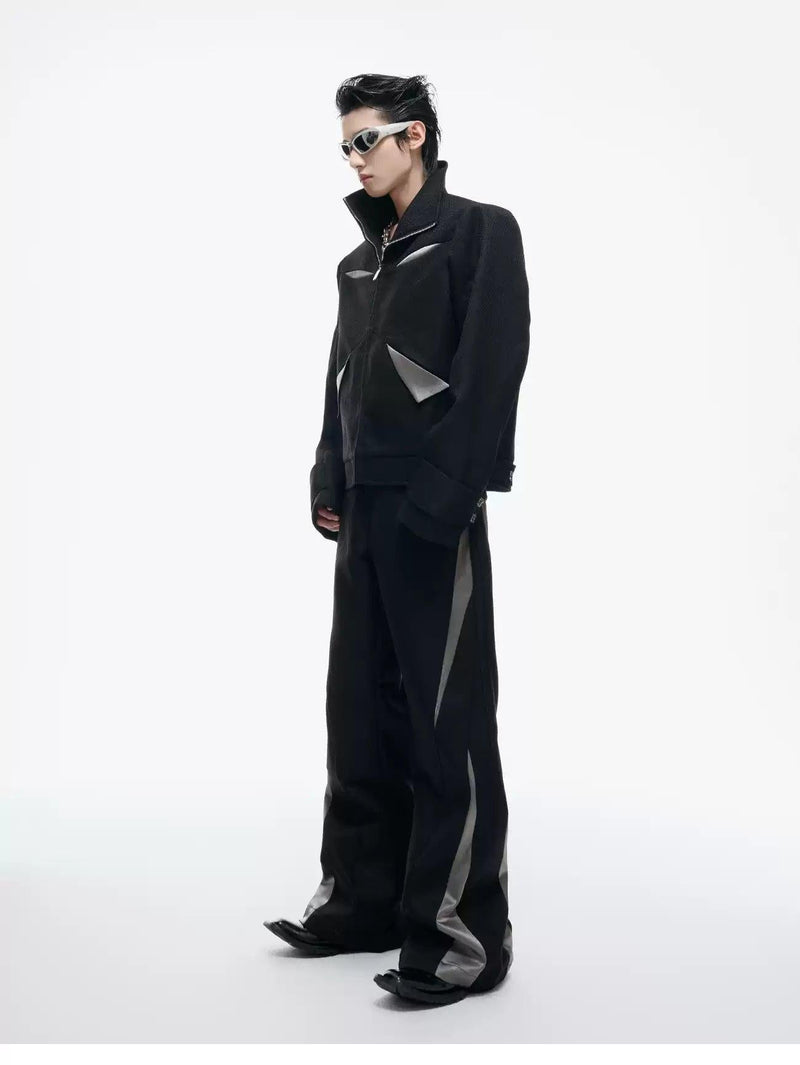 Spliced Contrast Boxy Jacket & Flared Trousers Set