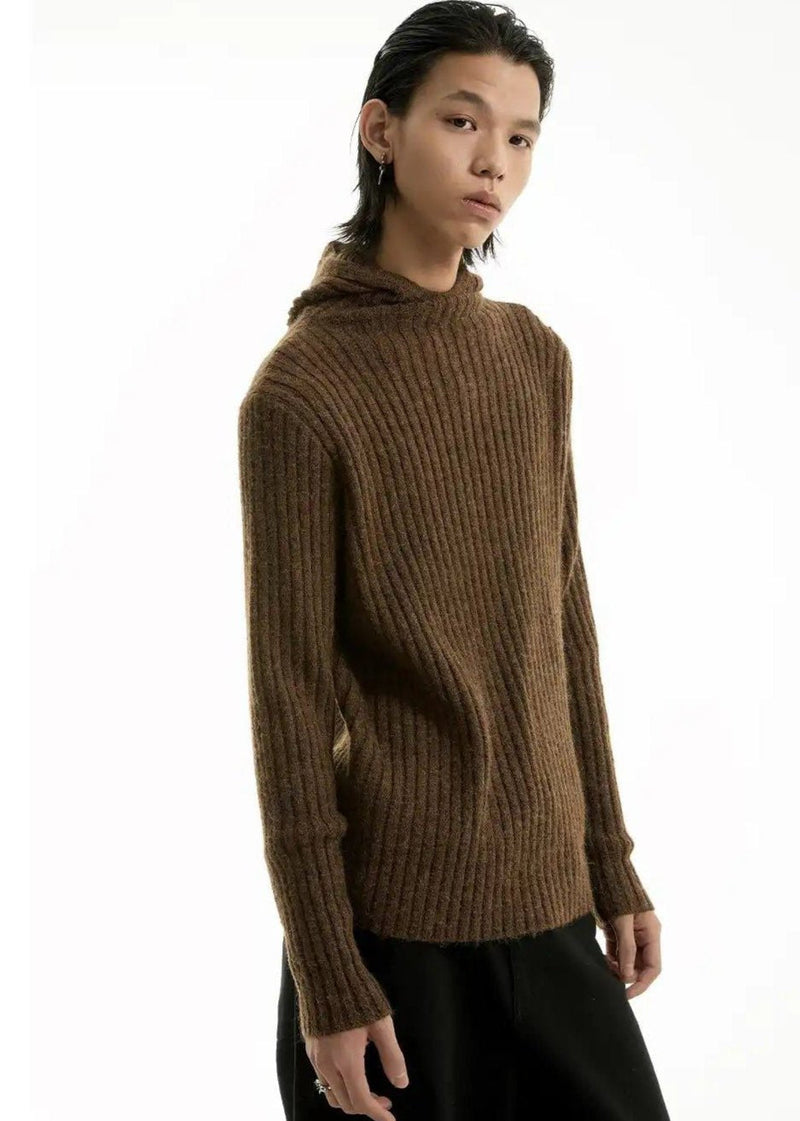 Ribbed Hooded Slim Sweater