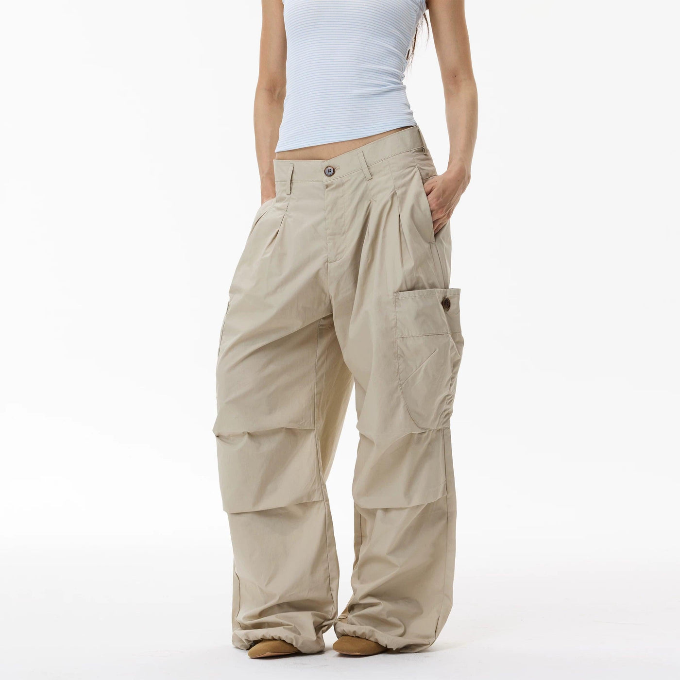 Wide Leg Cargo Pleated Pants