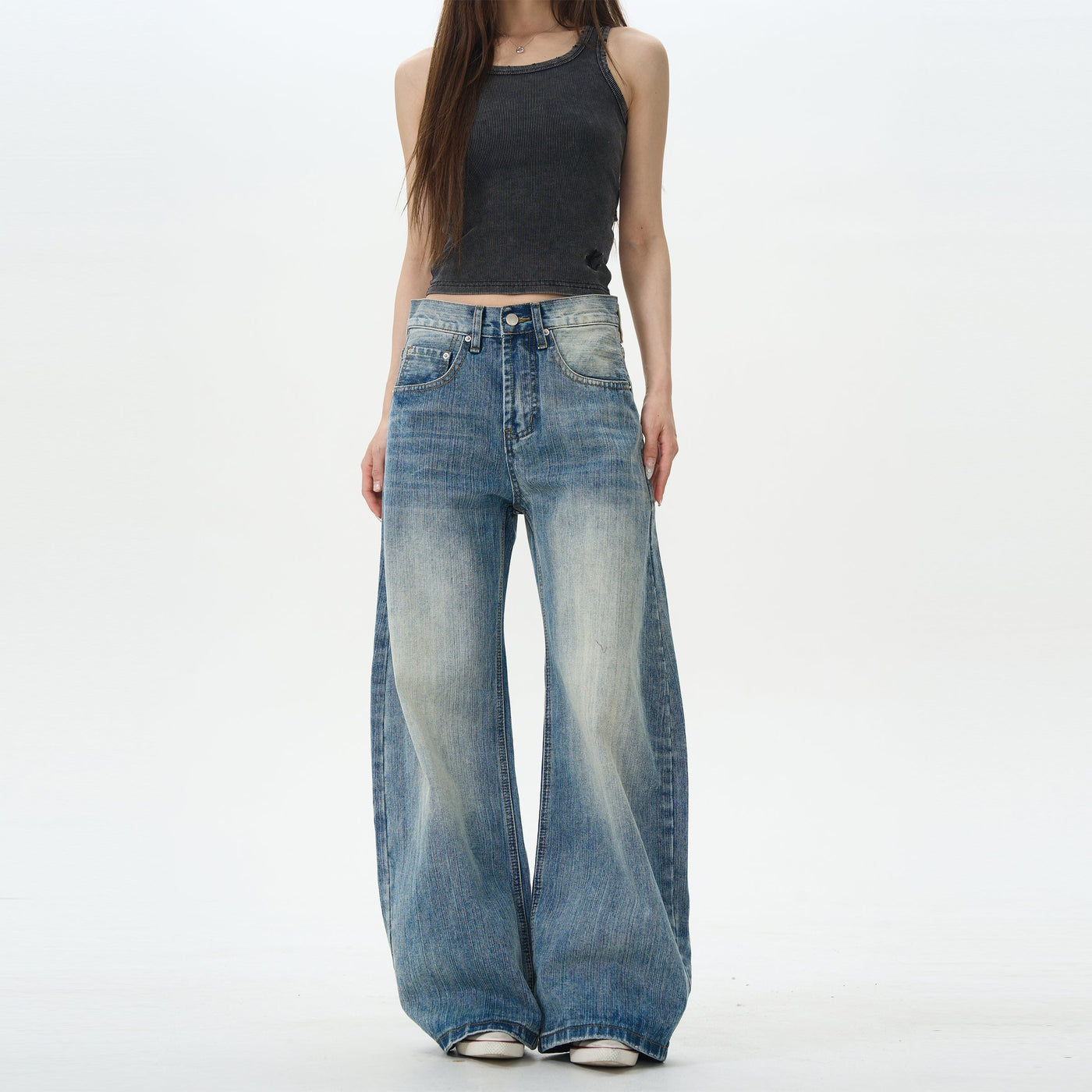 Faded Thigh Side Pockets Jeans