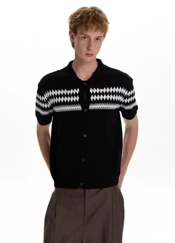 Argyle Pattern Buttoned Sweater