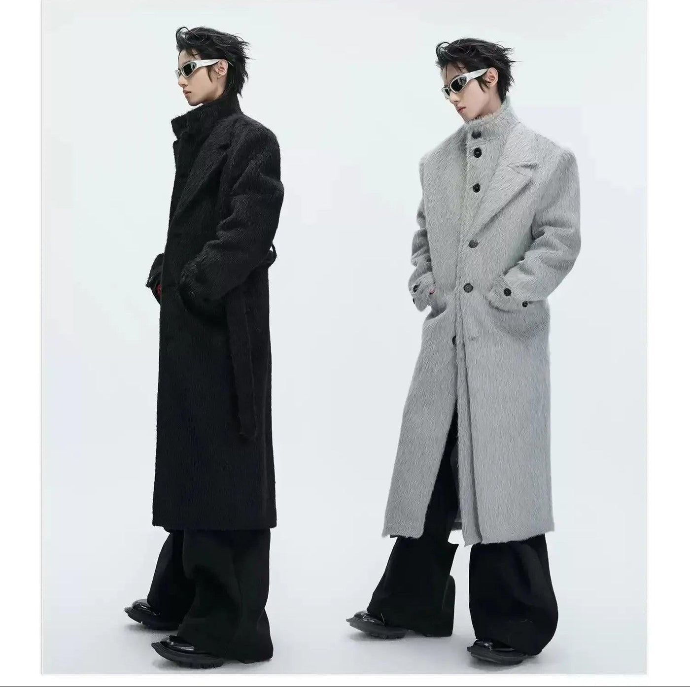 Side Lapel Textured Long Coat
