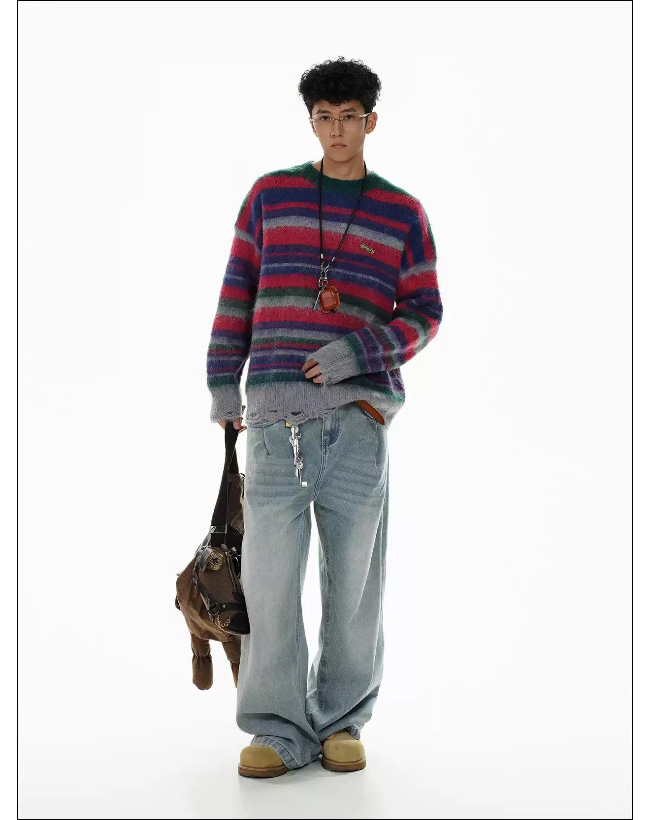 Striped Fuzzy Pullover Sweater
