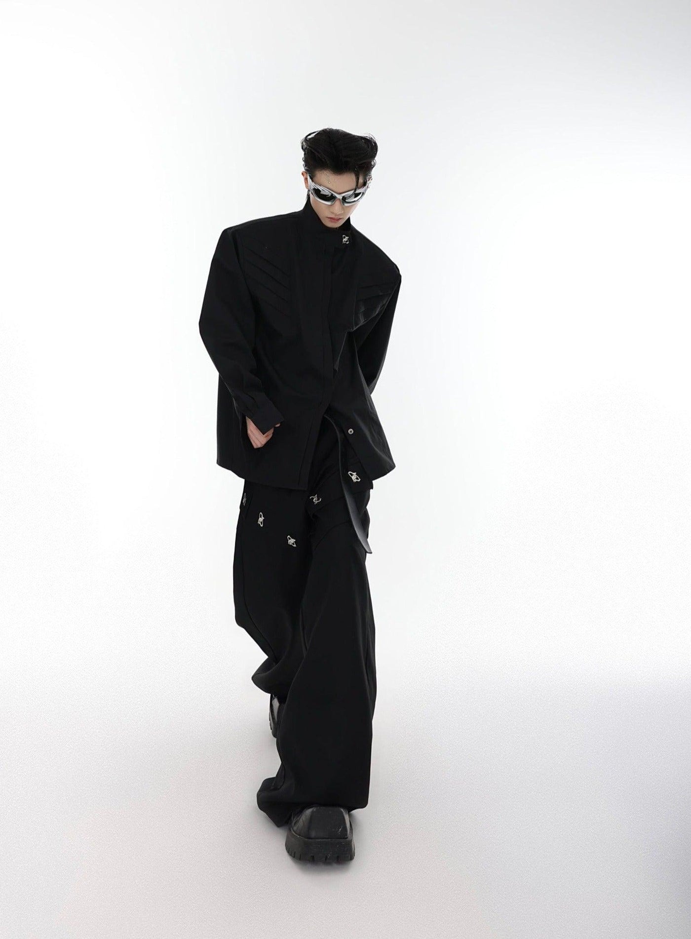 Metallic Stand Collar Long Sleeve Shirt