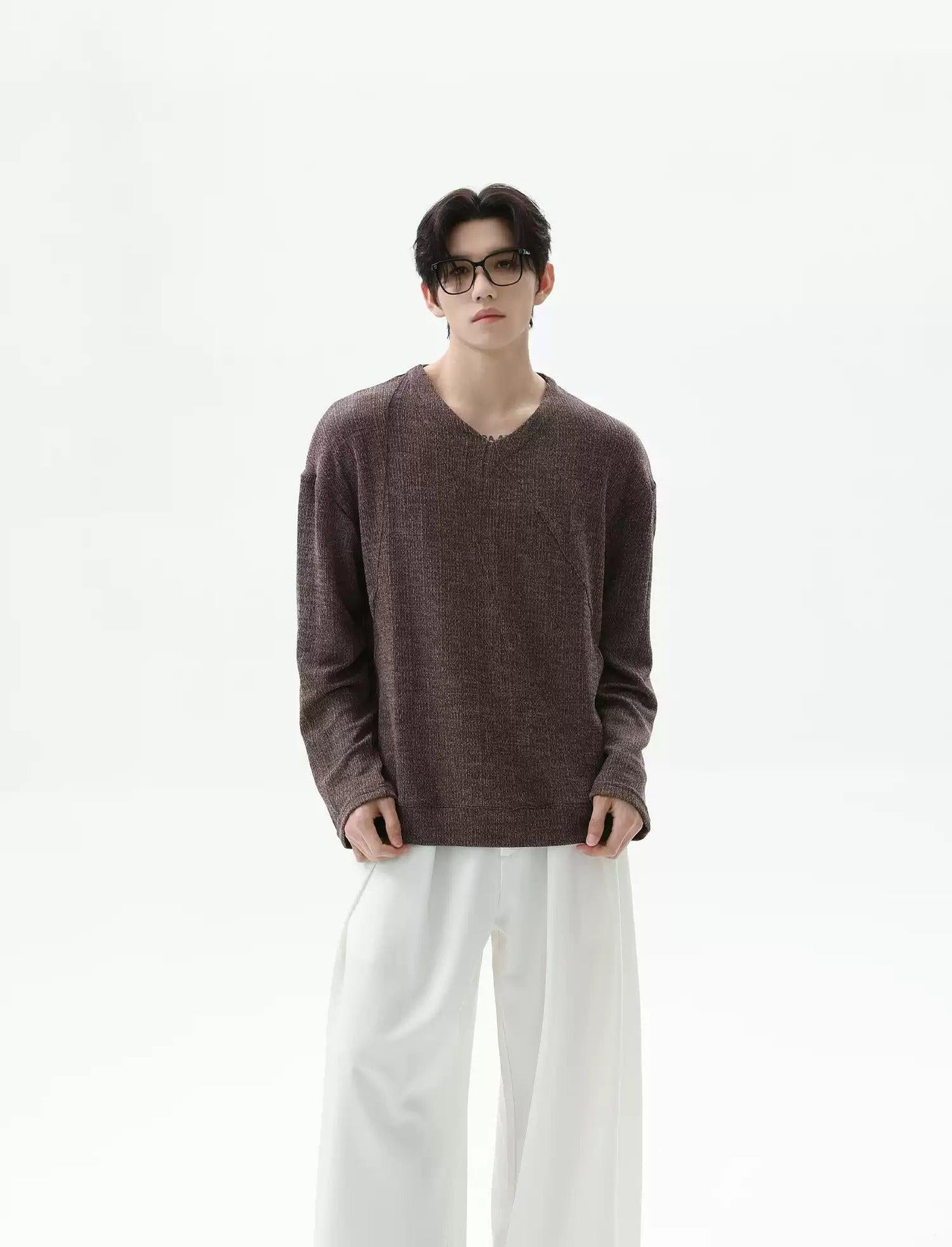 Irregular Structure V-Neck Sweater