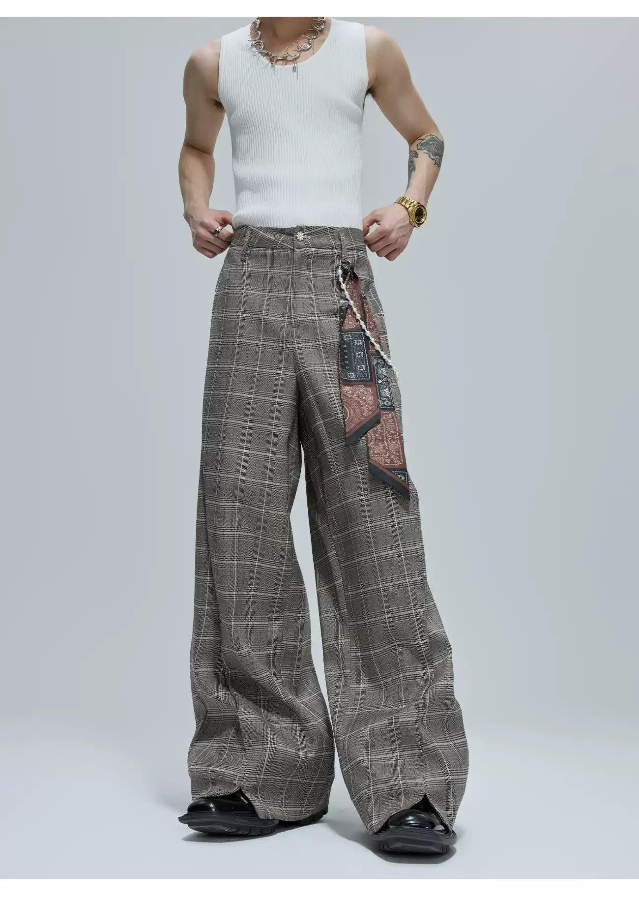 Pearled Line Checked Shirt & Wide Pants Set