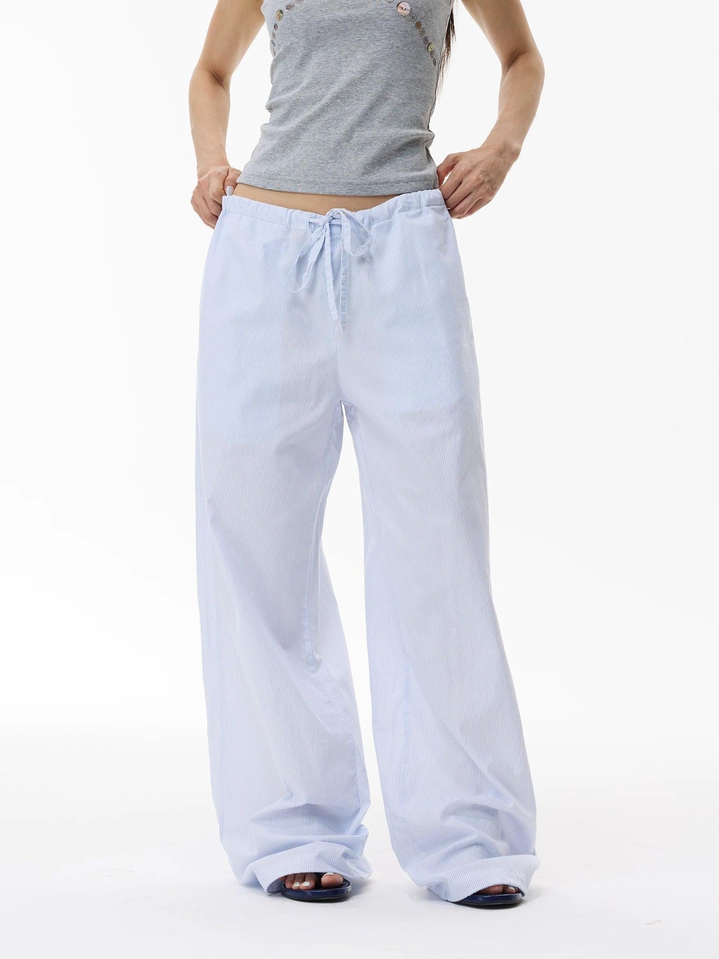 Causal Drawstring Striped Pants