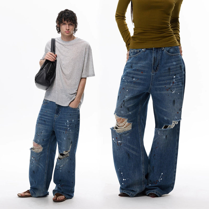 Splatter and Distress Jeans
