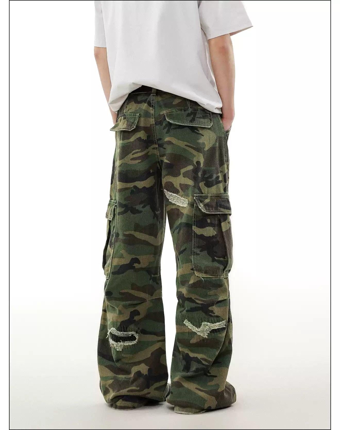 Ripped Frayed Camo Cargo Pants