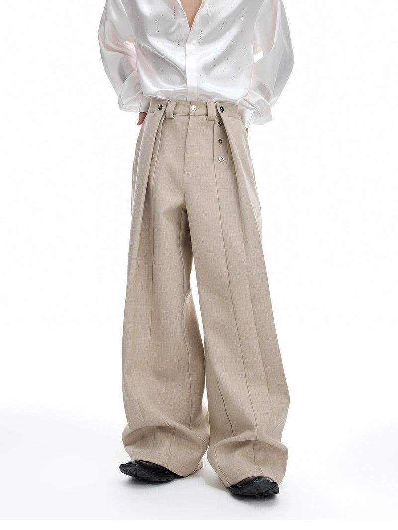 Chic Button Pleated Trousers
