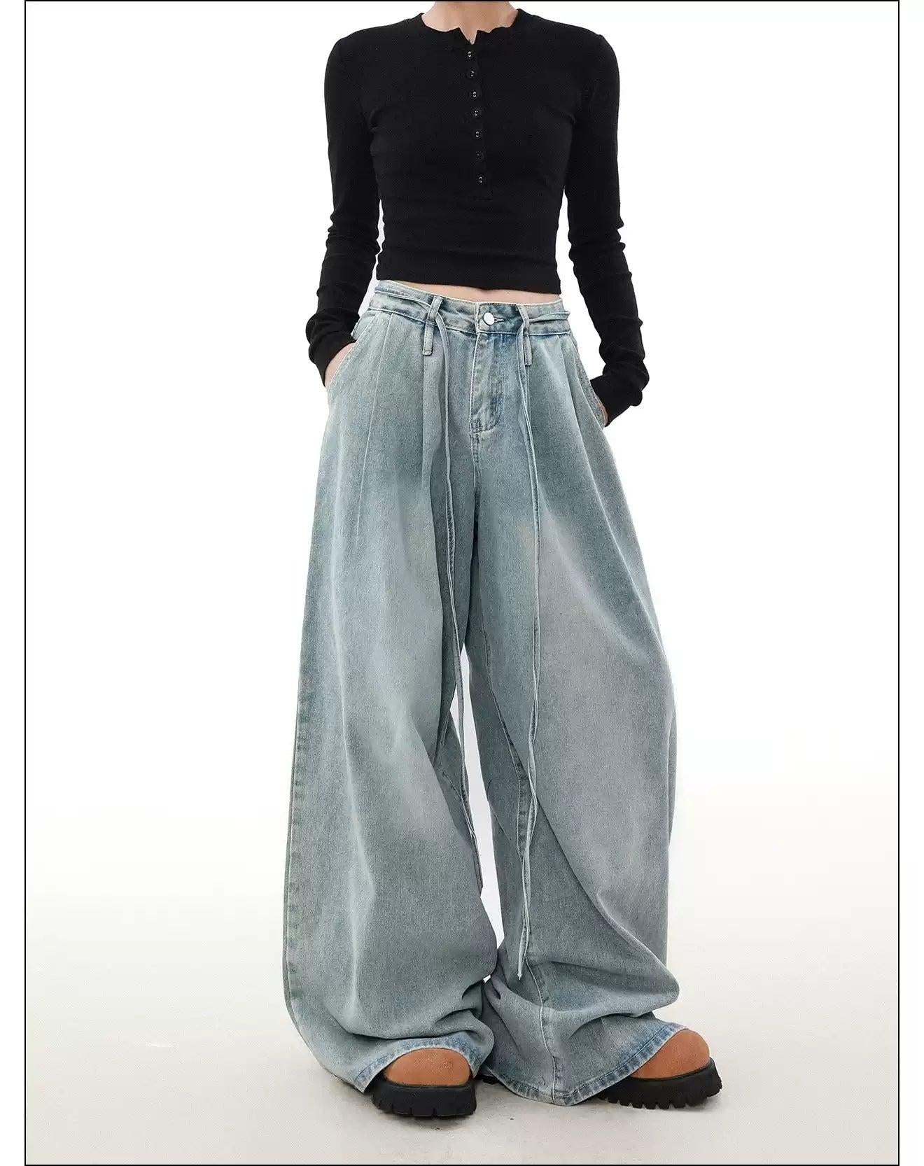 String Waist Line Loose Jeans