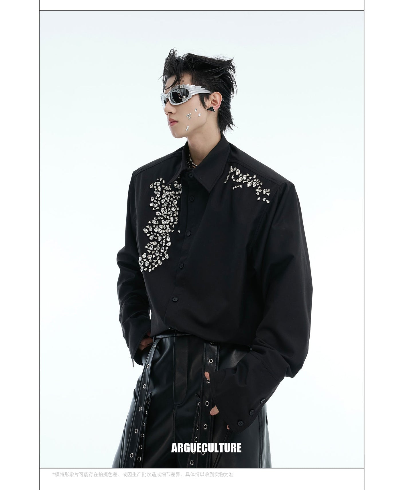Diamond-Studded Shoulder Pad Shirt