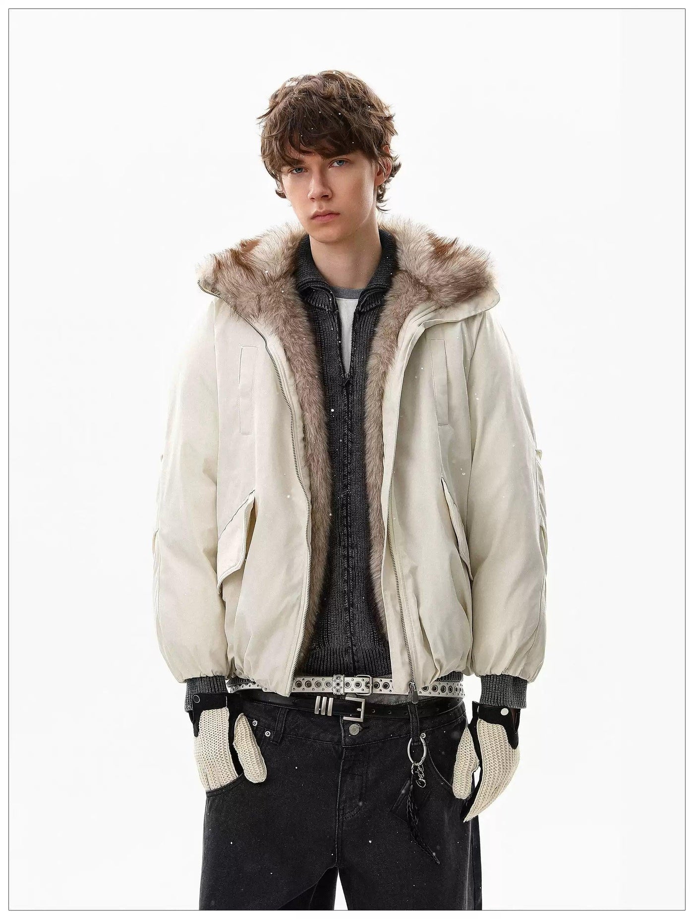 Splatters Detail Faux Fur Jacket