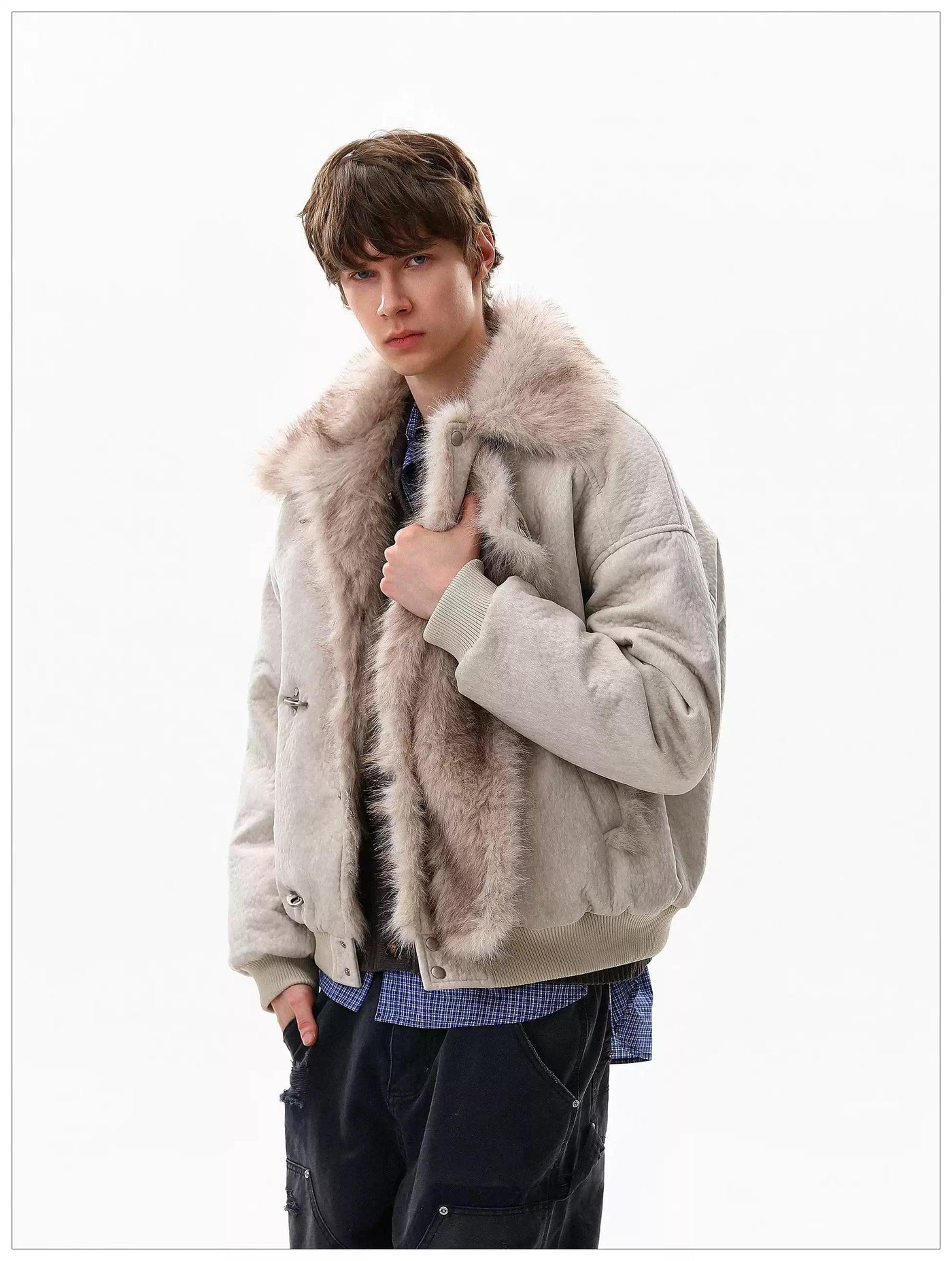 Faux Fur Detailing Fireman Clasp Jacket