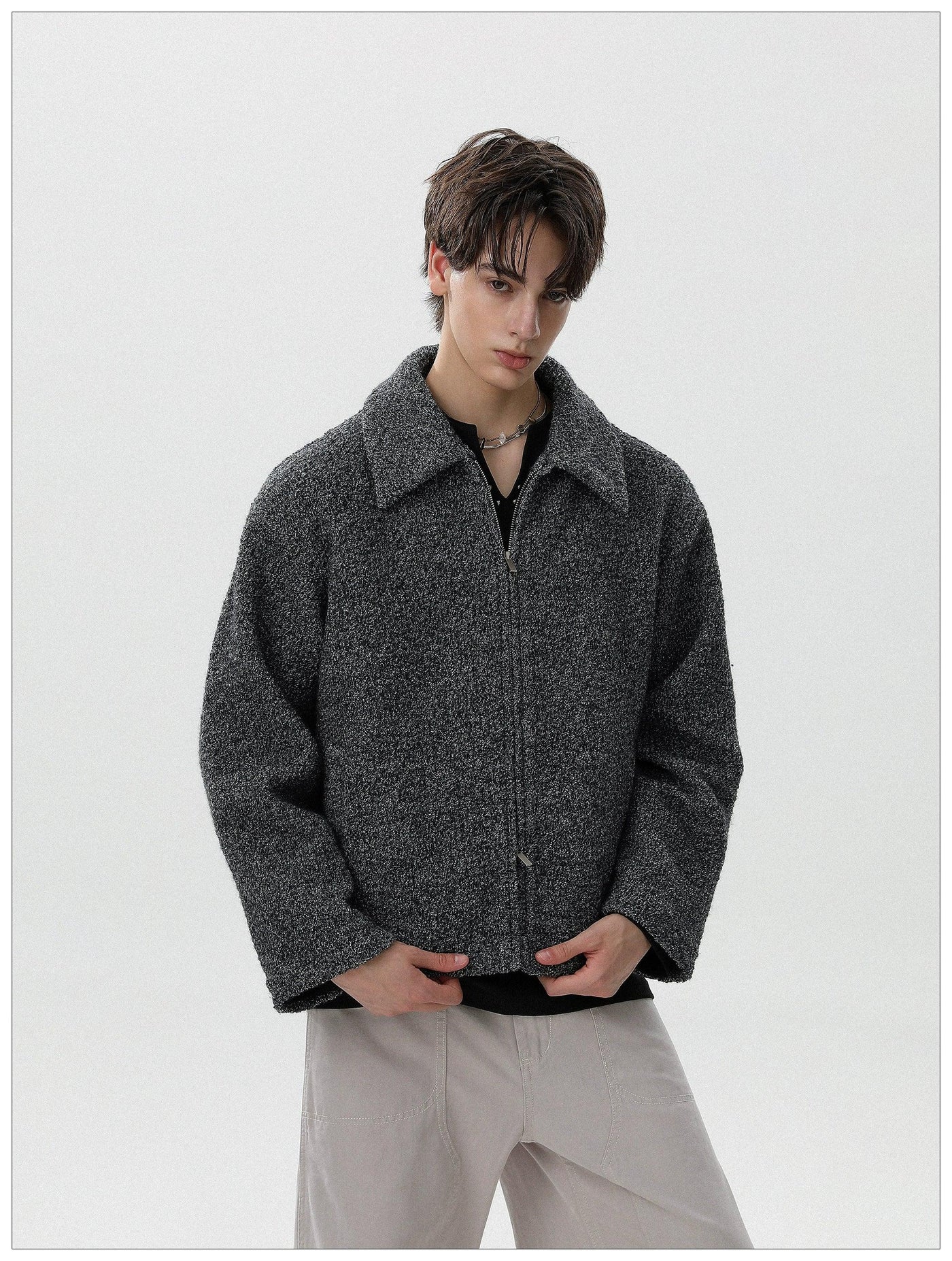 Fuzzy Textured Zip-Up Jacket
