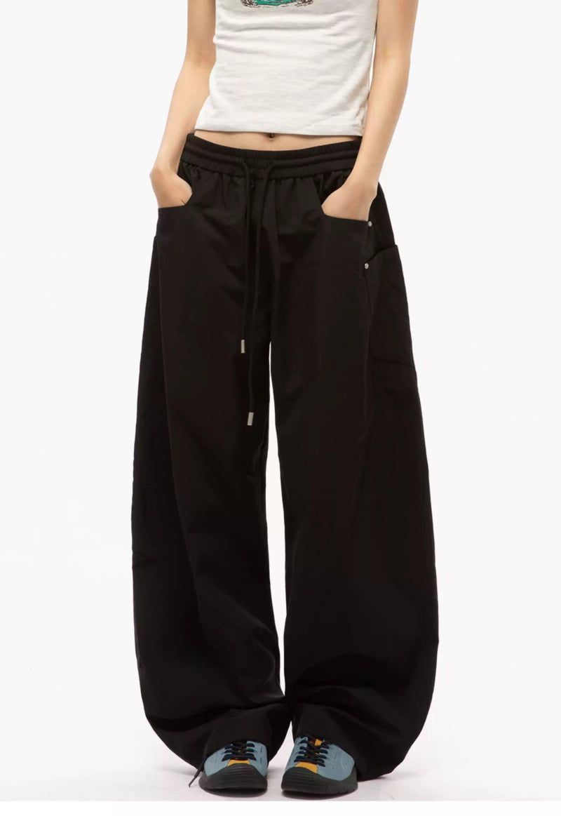 Drawstring Structured Barrel Pants
