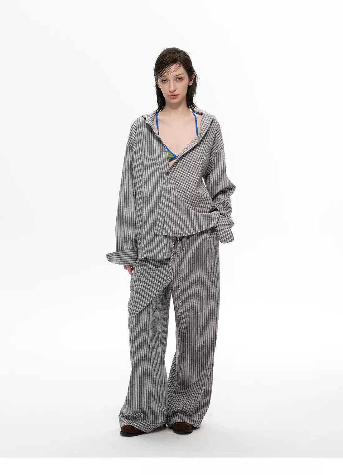 Patterned Hooded Shirt & Drawstring Pants Set
