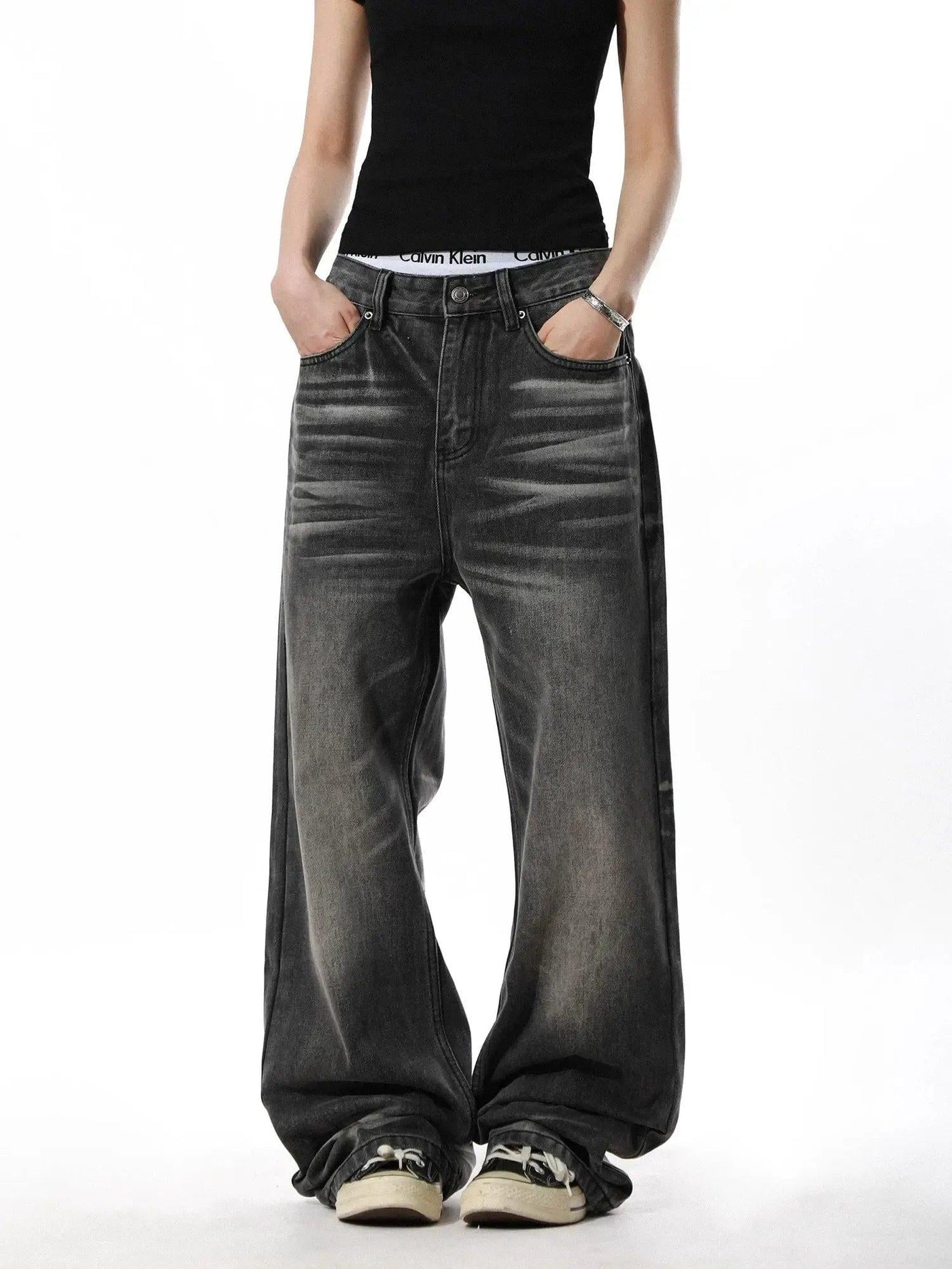 Vintage Distressed Straight Leg Jeans