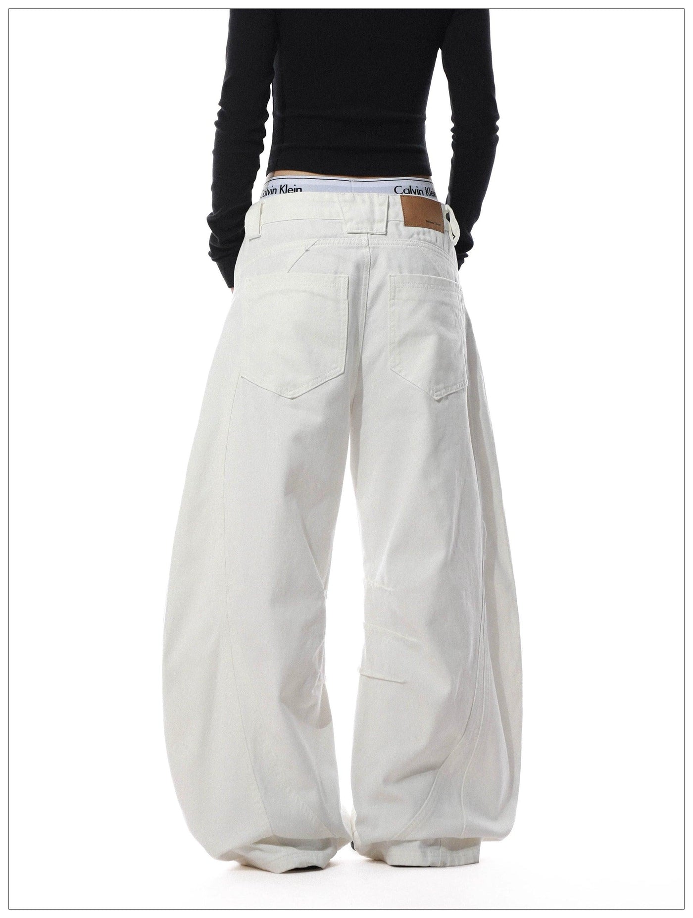 Plain Structured Barrel Pants