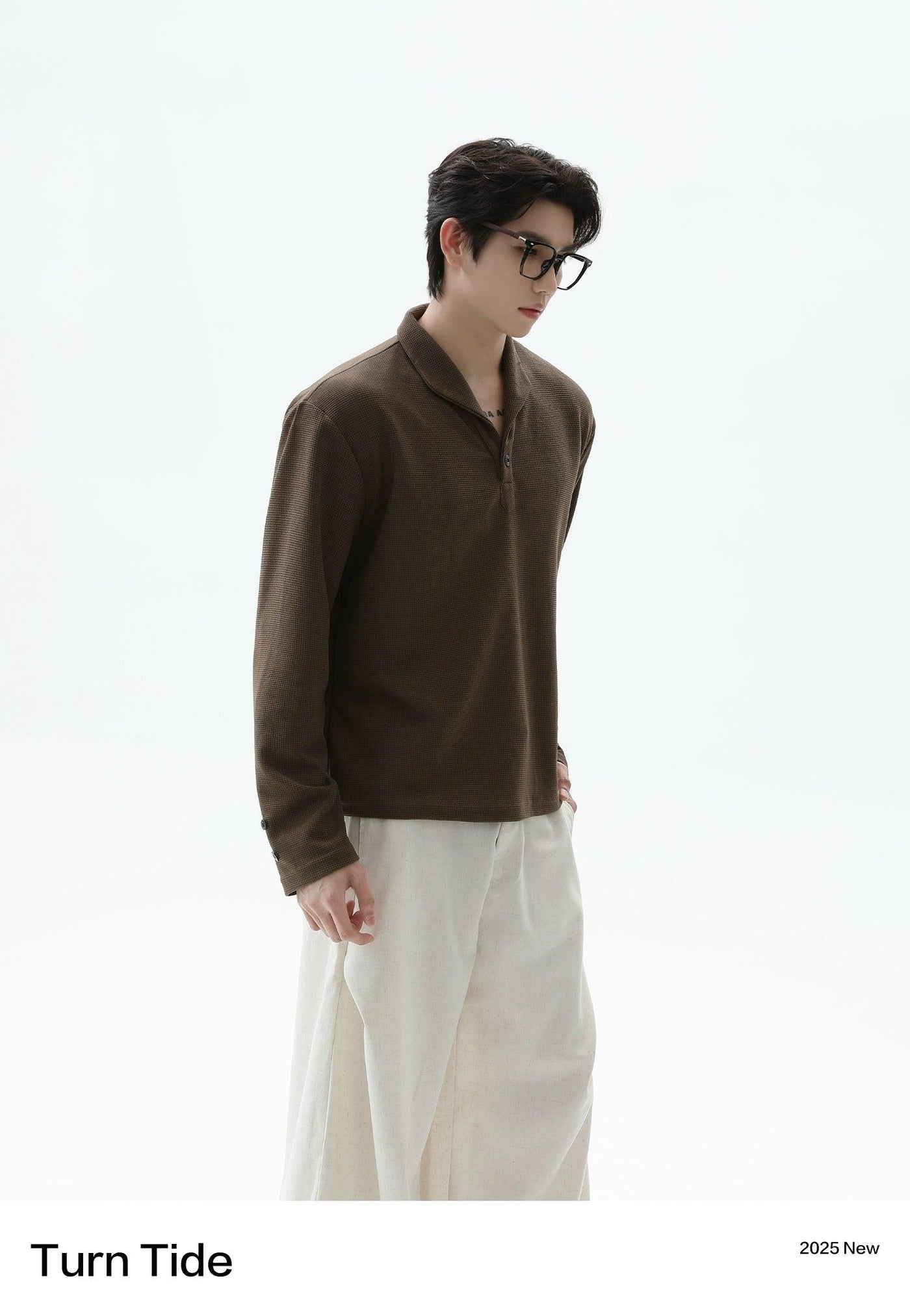 Waffle Textured Long Sleeve Polo