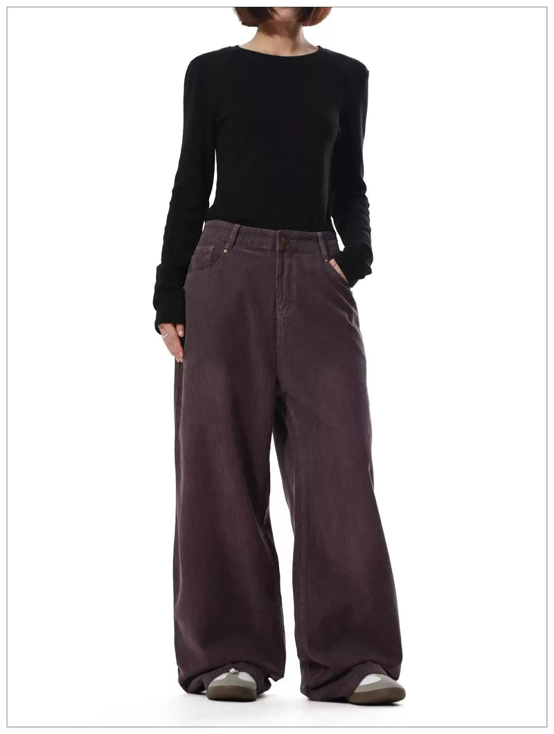 Retro Solid Color Corduroy Pants