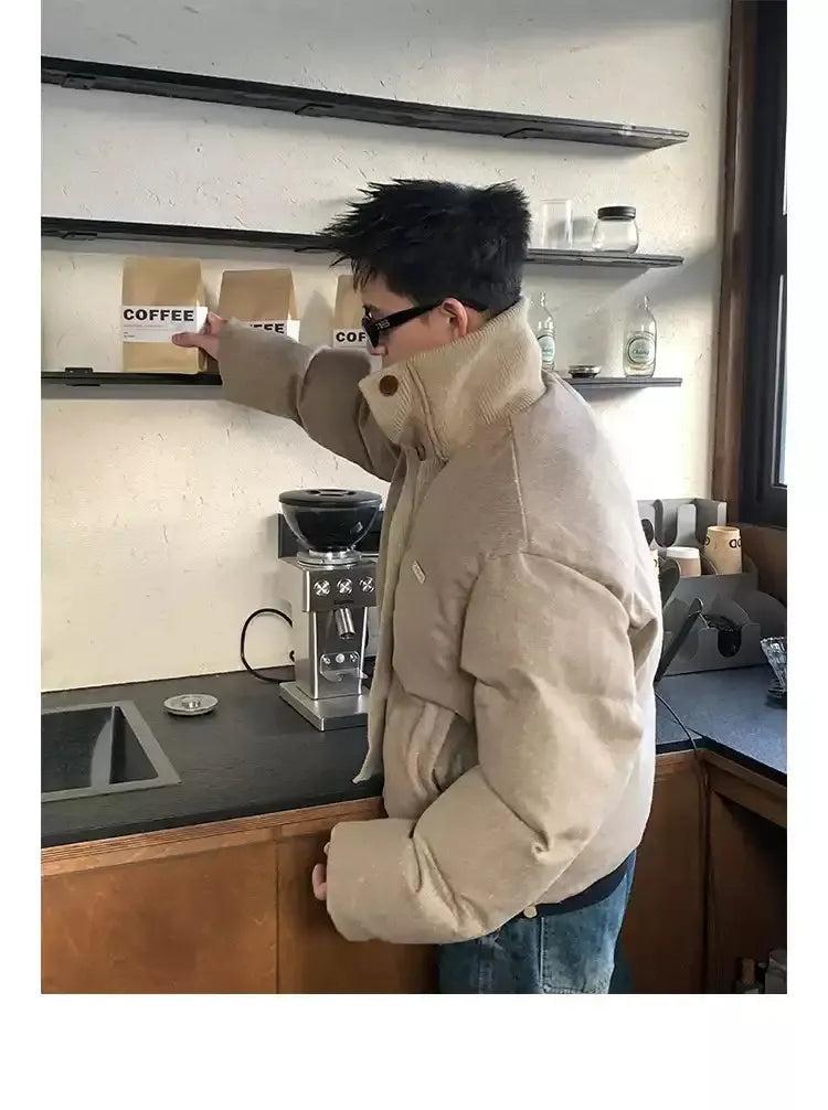 Funnel Neck Buttoned Puffer Jacket