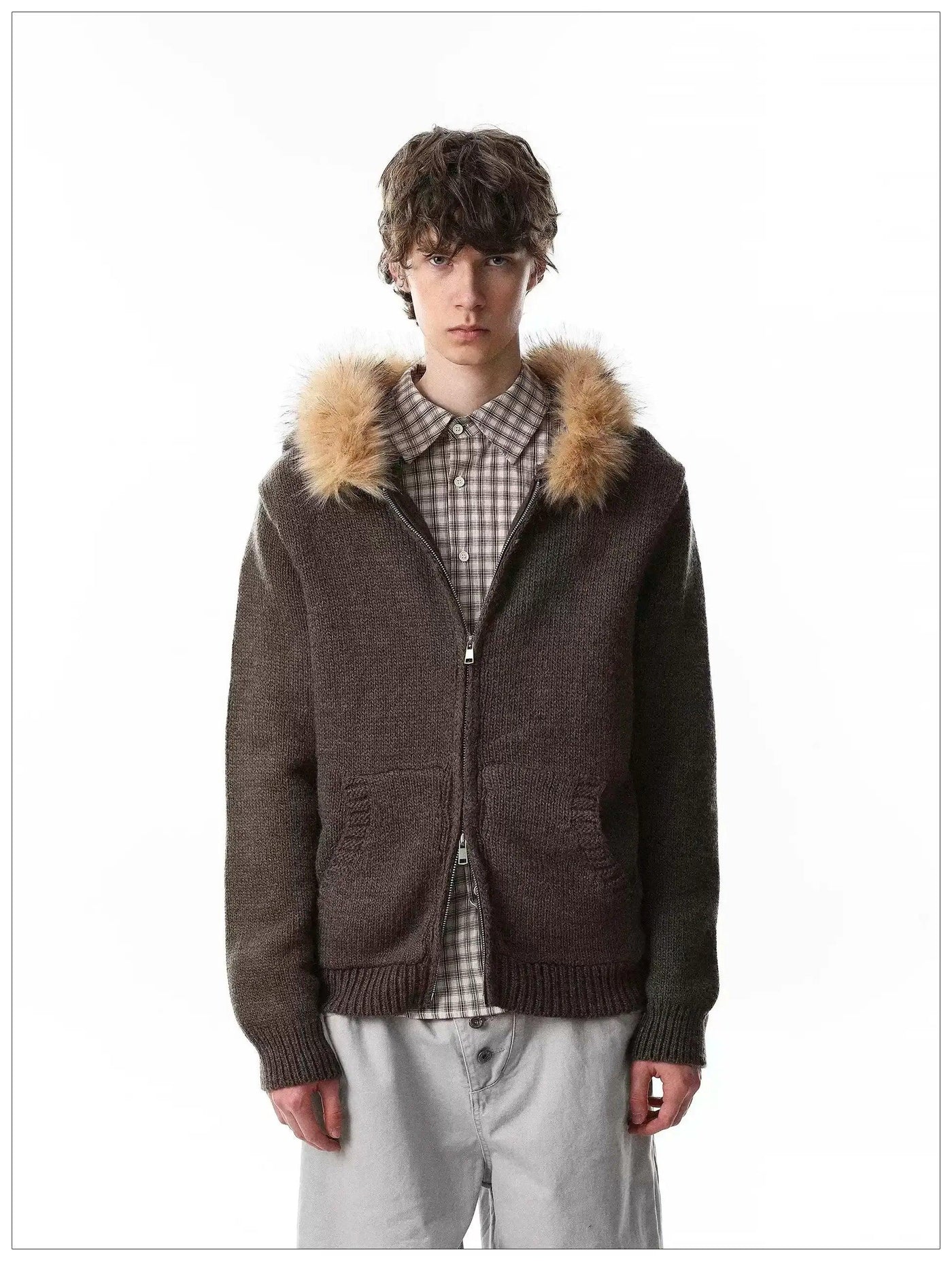 Faux Fur Lined Knit Jacket