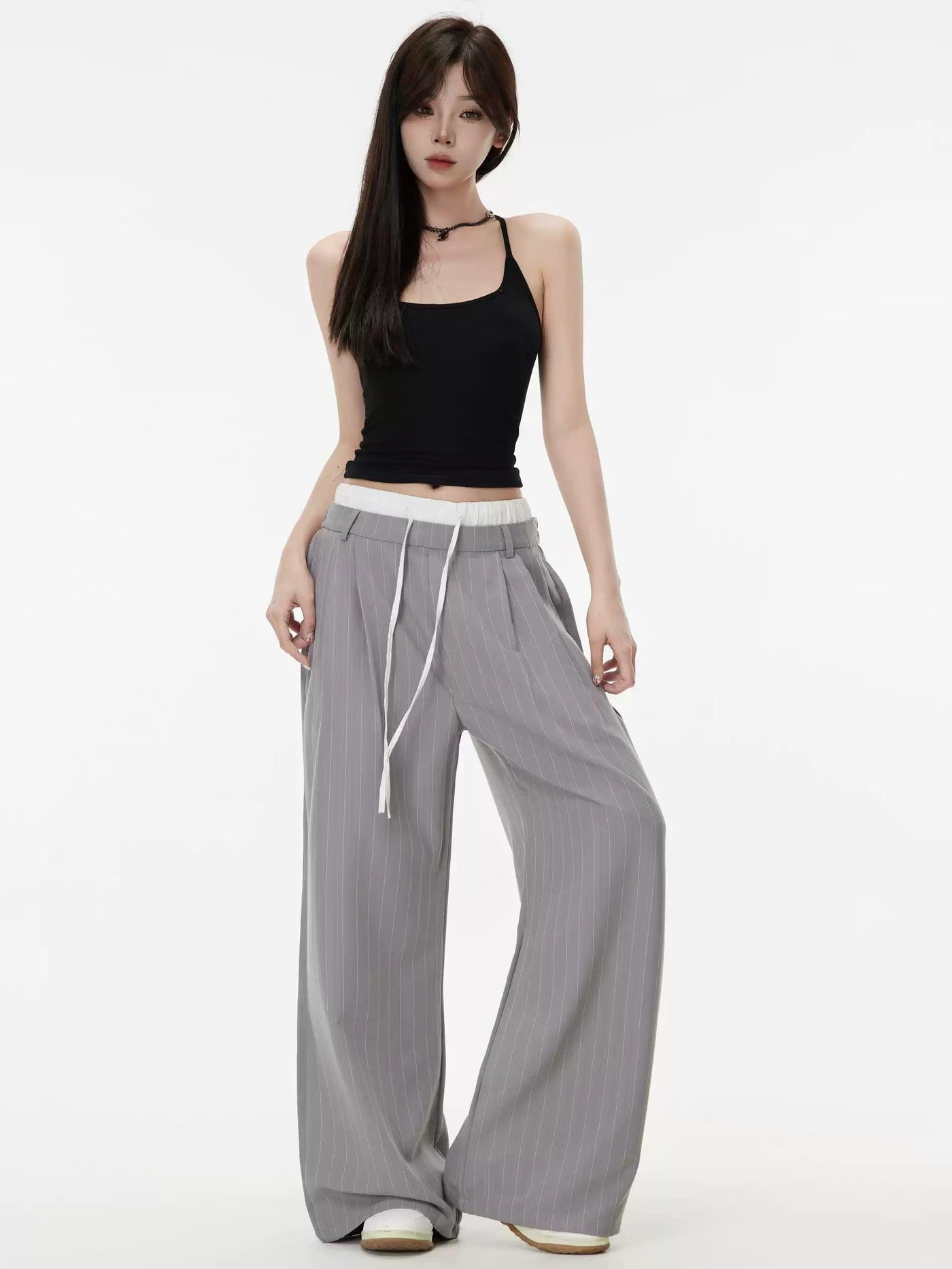 Drawstring Vertical Stripes Pants