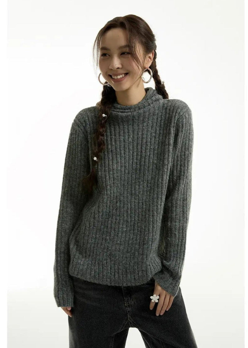 Ribbed Hooded Slim Sweater