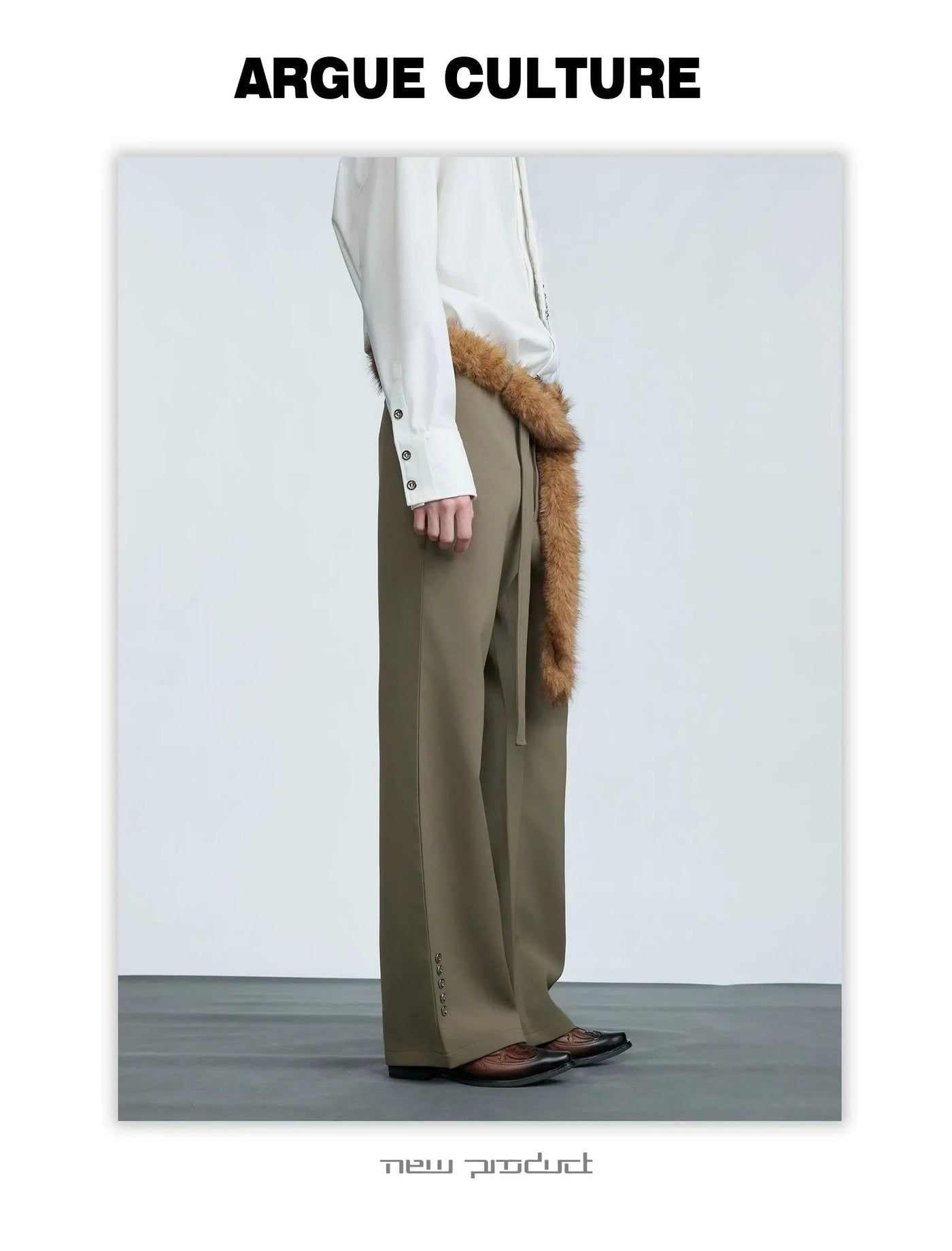Cloth Belt Straight Leg Pants