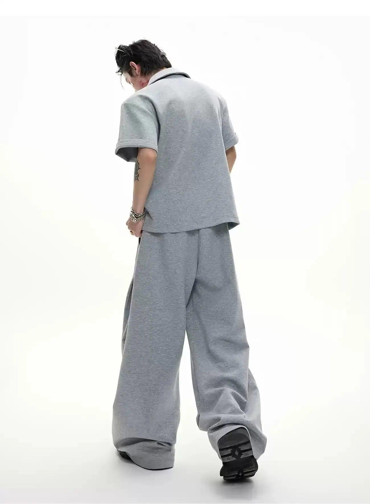 Metal Embellished Shoulder Pad T-Shirt & Pleated Sweatpants Set